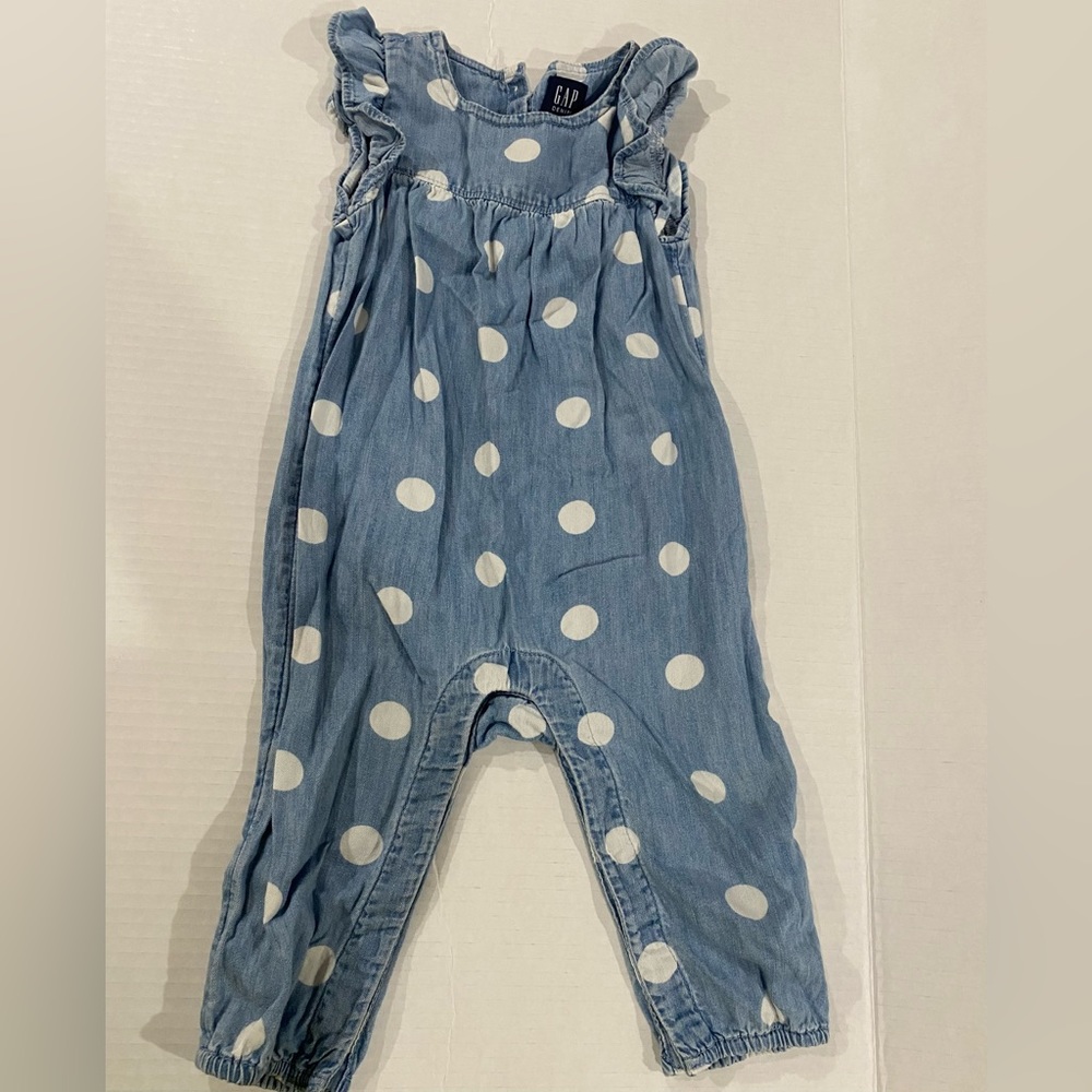 Gap Denim chambray polka dot denim romper size 6-12 months